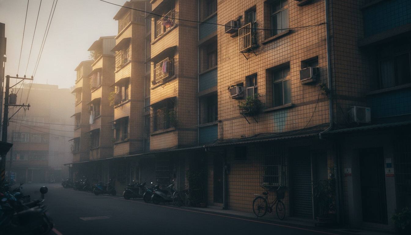 清晨第一道光照在老公寓立面
