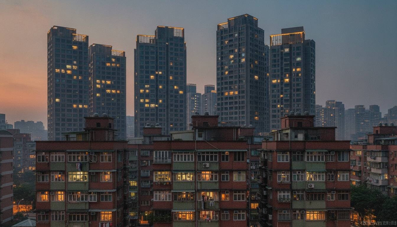 板橋新舊住宅大樓交錯的暮色天際線