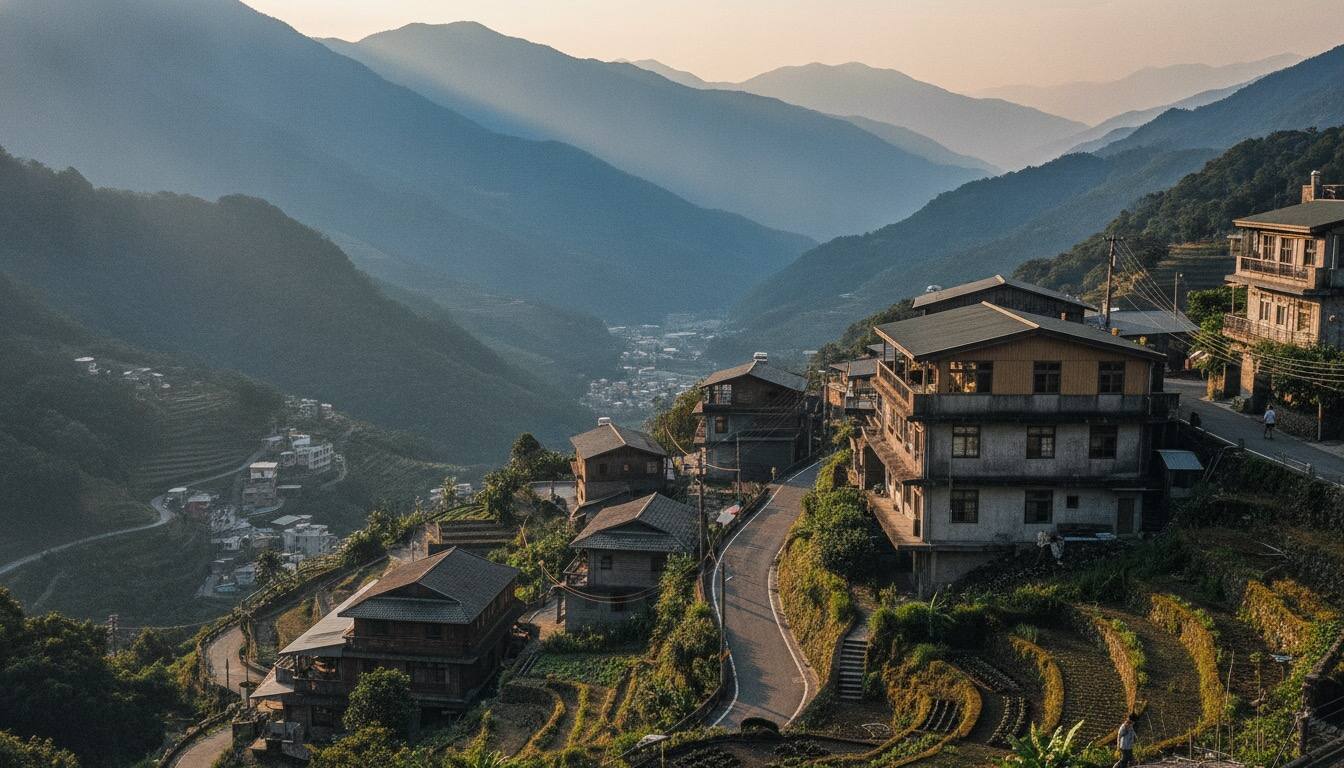 南投山城與層疊山稜暮色