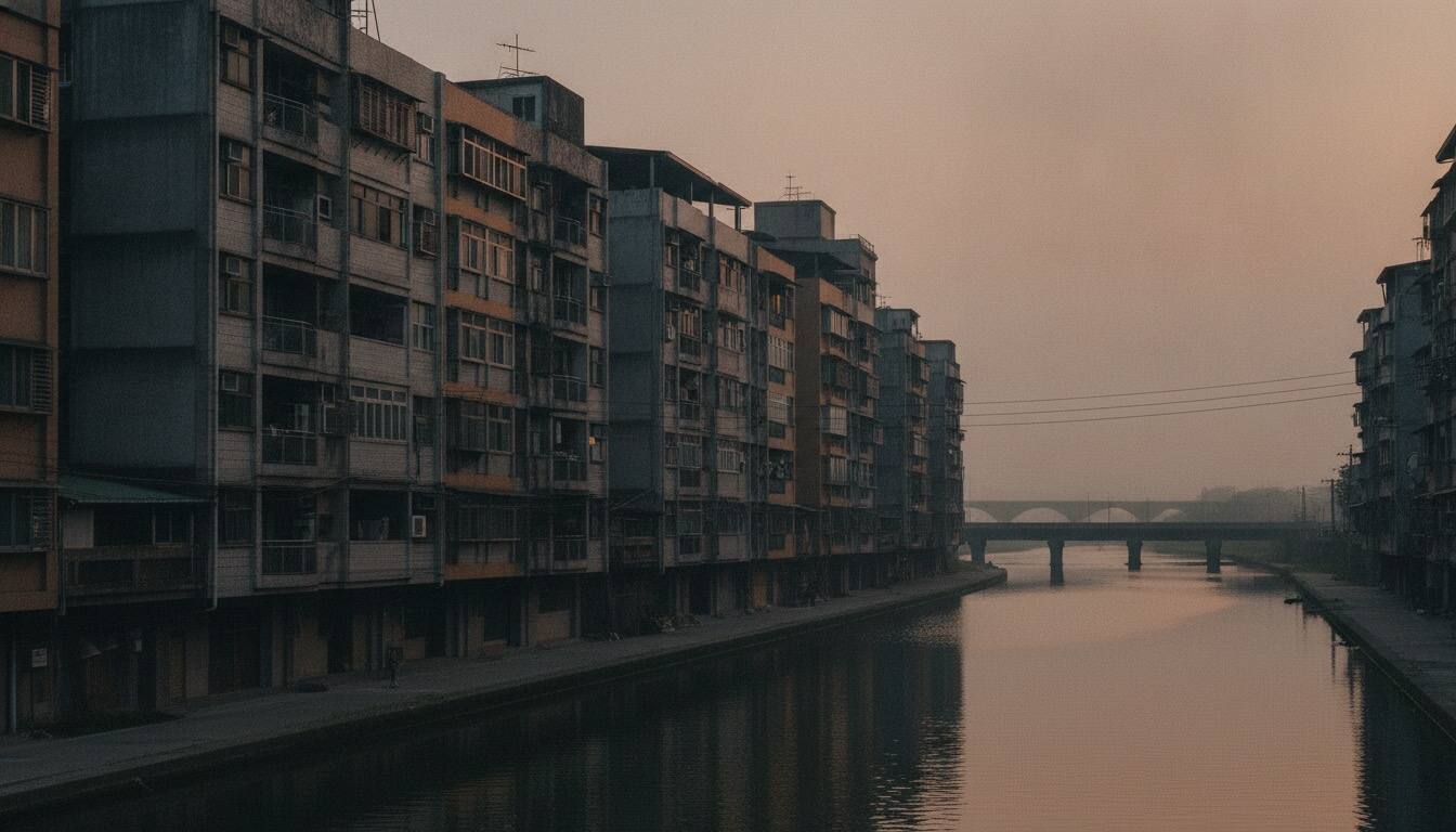 新北河岸住宅大樓黃昏景色