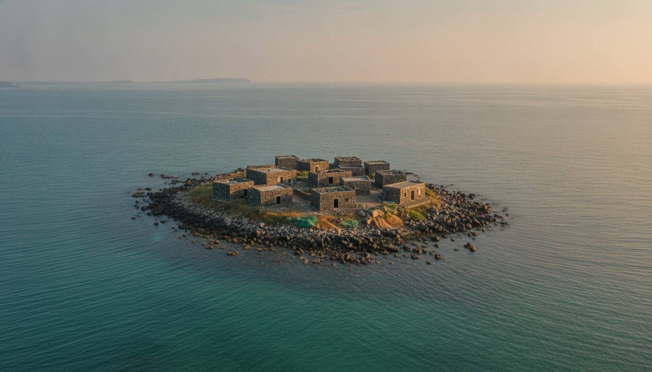 澎湖咾咕石屋小島與碧綠海水