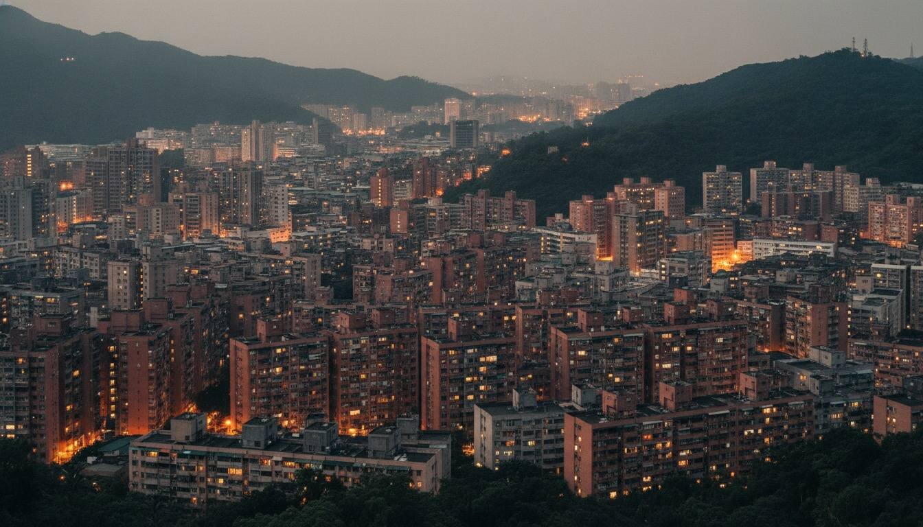 台北盆地暮色街景