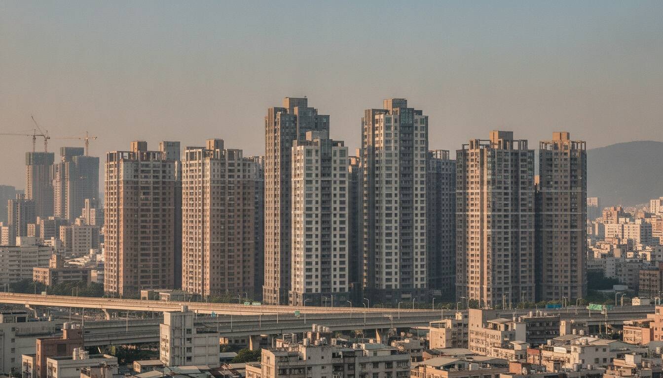 新興重劃區住宅大樓與施工吊車