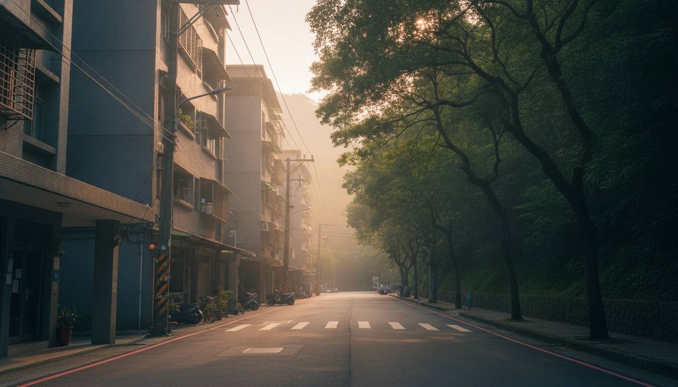 土城住宅街道與山坡綠意晨光