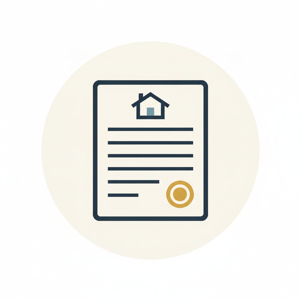 一份帶房屋圖示與金色印記的登記文件
